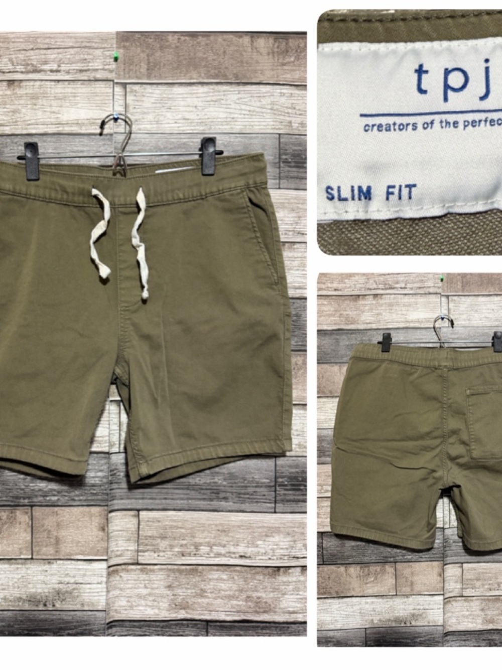 TPJ Slim Fit Drawstring Shorts Men’s 36 (XL) Green (Inseam 7)